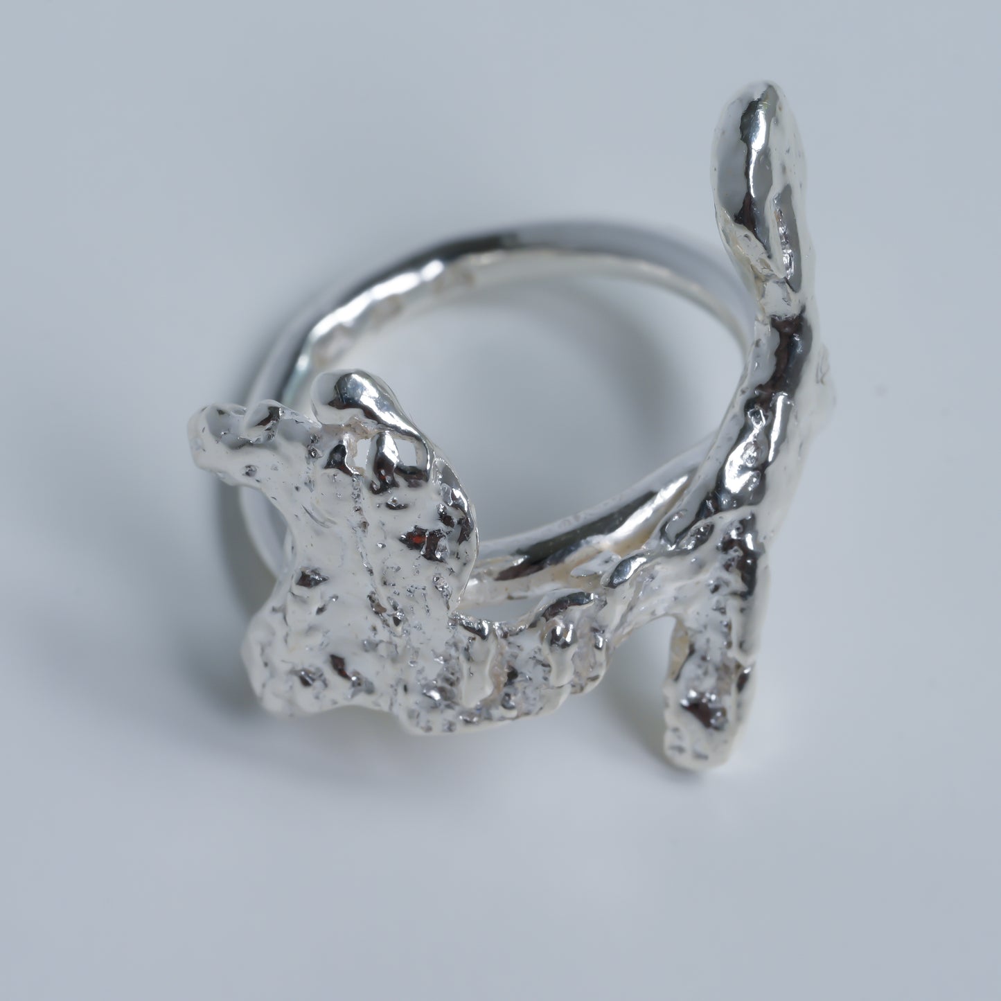 Wooden Brunch Ring - Organic Flowing Fine Silver