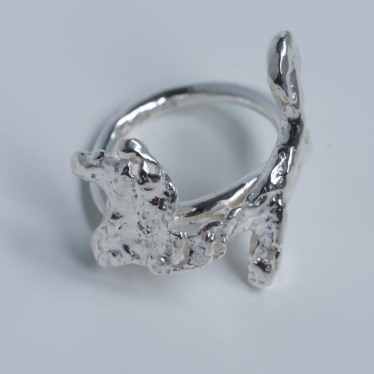 Wooden Brunch Ring - Organic Flowing Fine Silver
