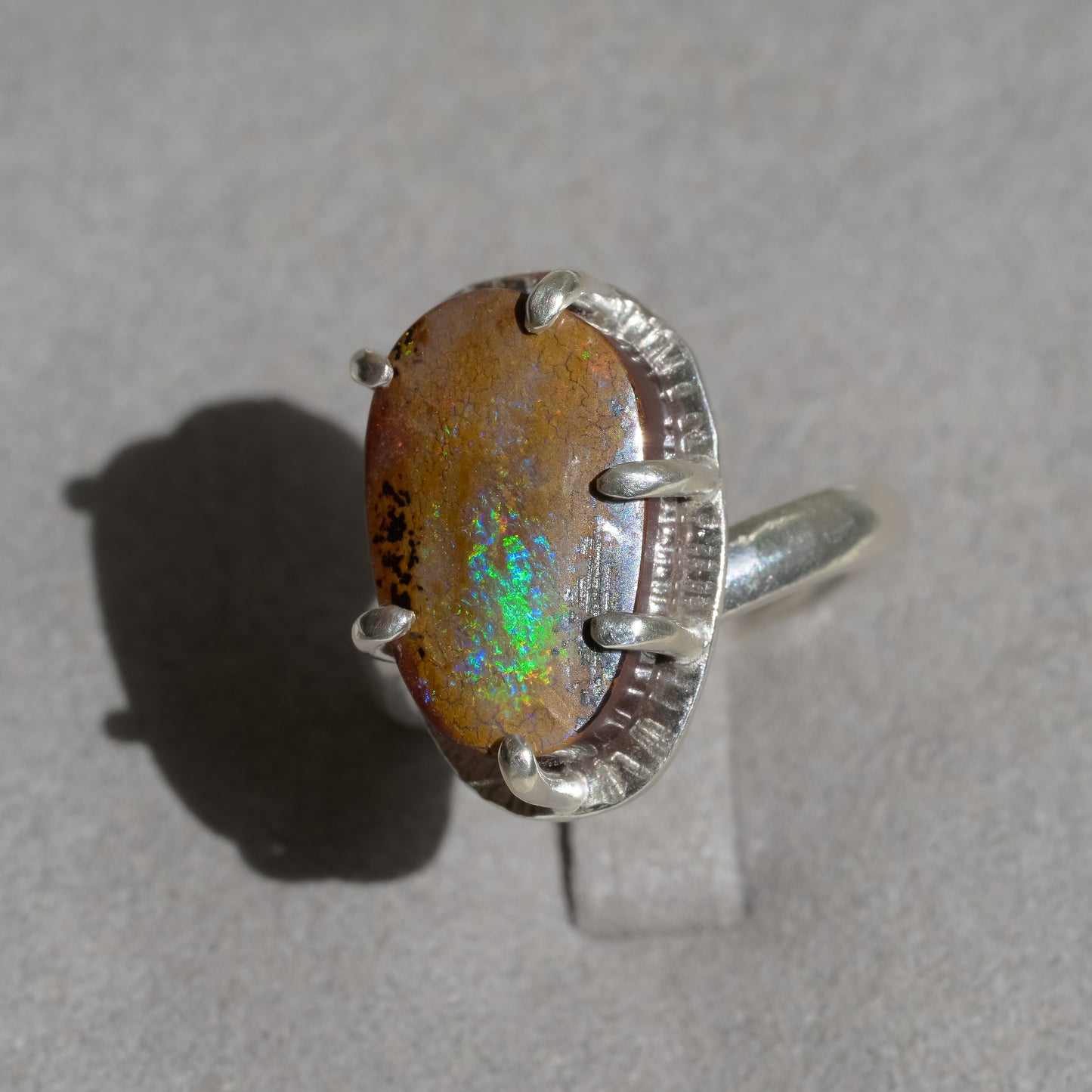 Firestorm Boulder Opal Fine Silver Ring
