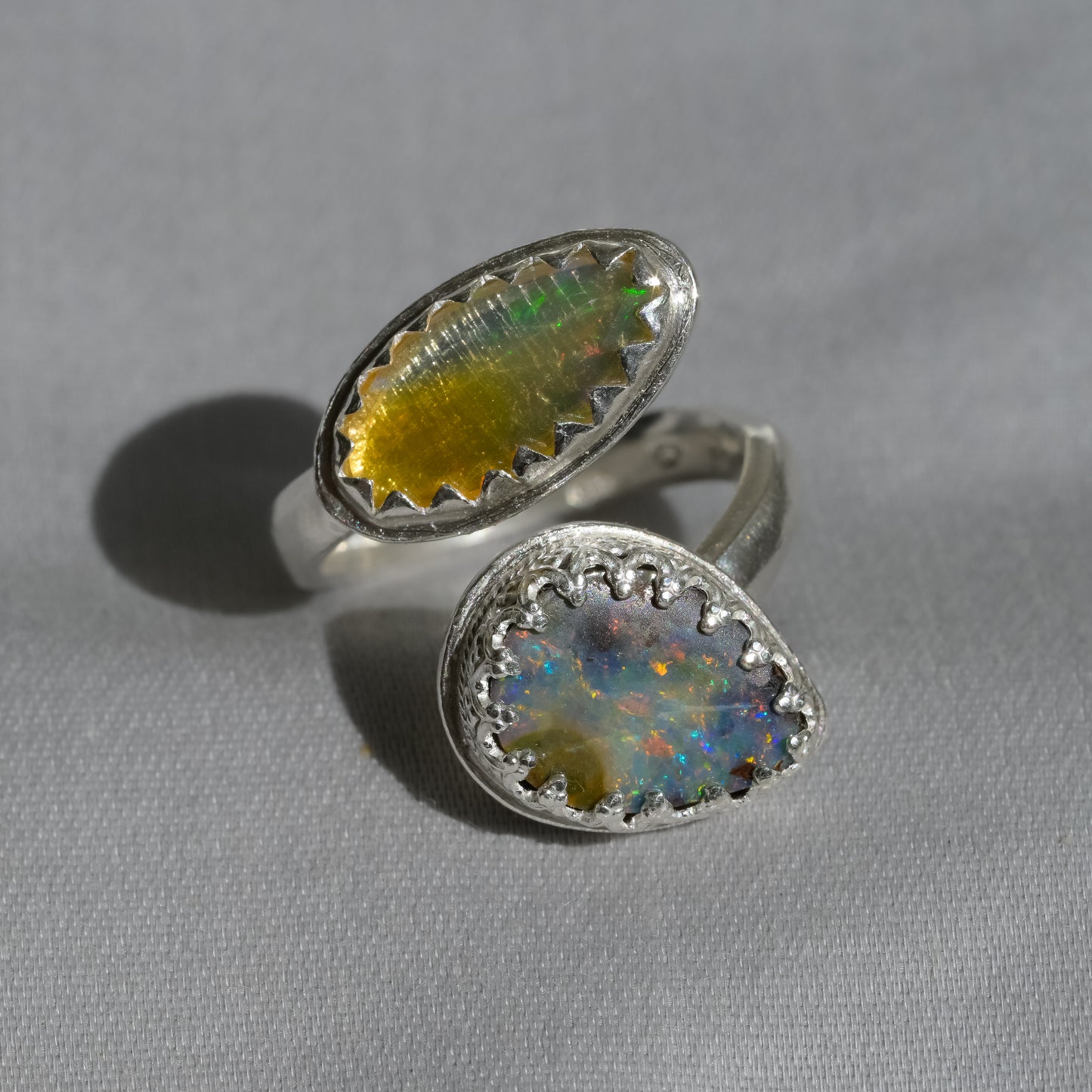 Autumn Leaves Boulder and Crystal Opal Silver Ring