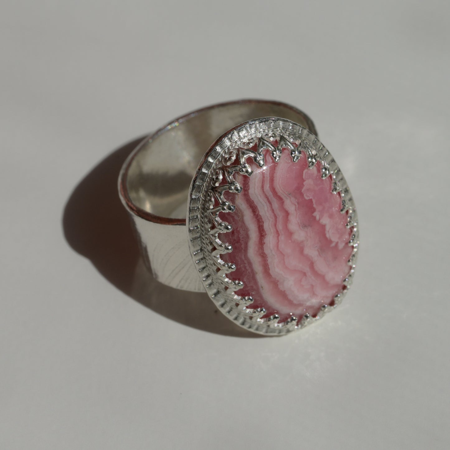 Reverse side of Pink Rhodochrosite Ring - Fine Silver Statement Piece