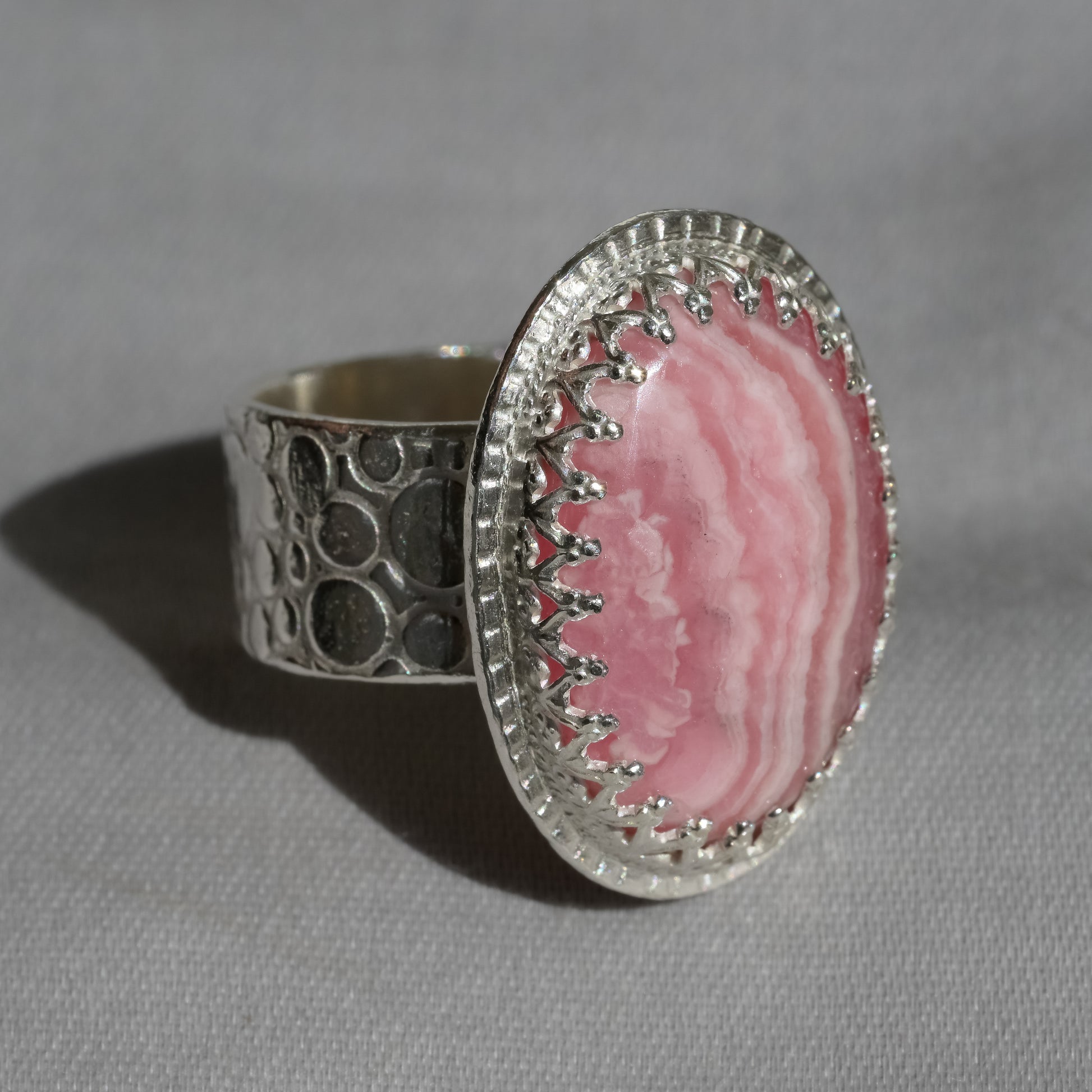 Pink Rhodochrosite Ring - Fine Silver Statement Piece
