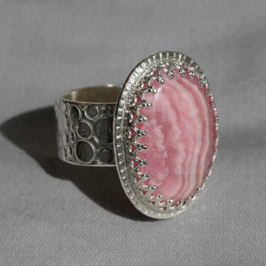 Pink Rhodochrosite Ring - Fine Silver Statement Piece