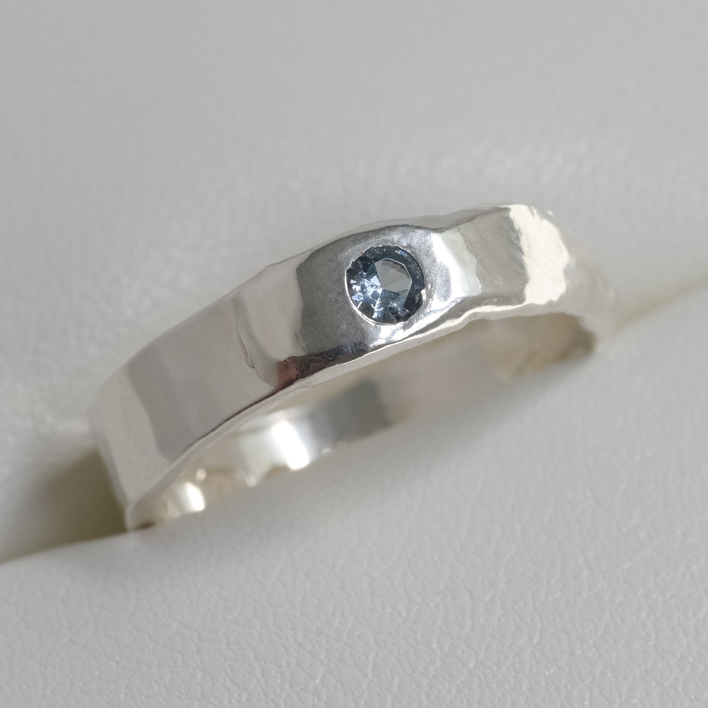 Fine Silver Ring with Light Blue Sapphire - Organic melted collection - Image 1