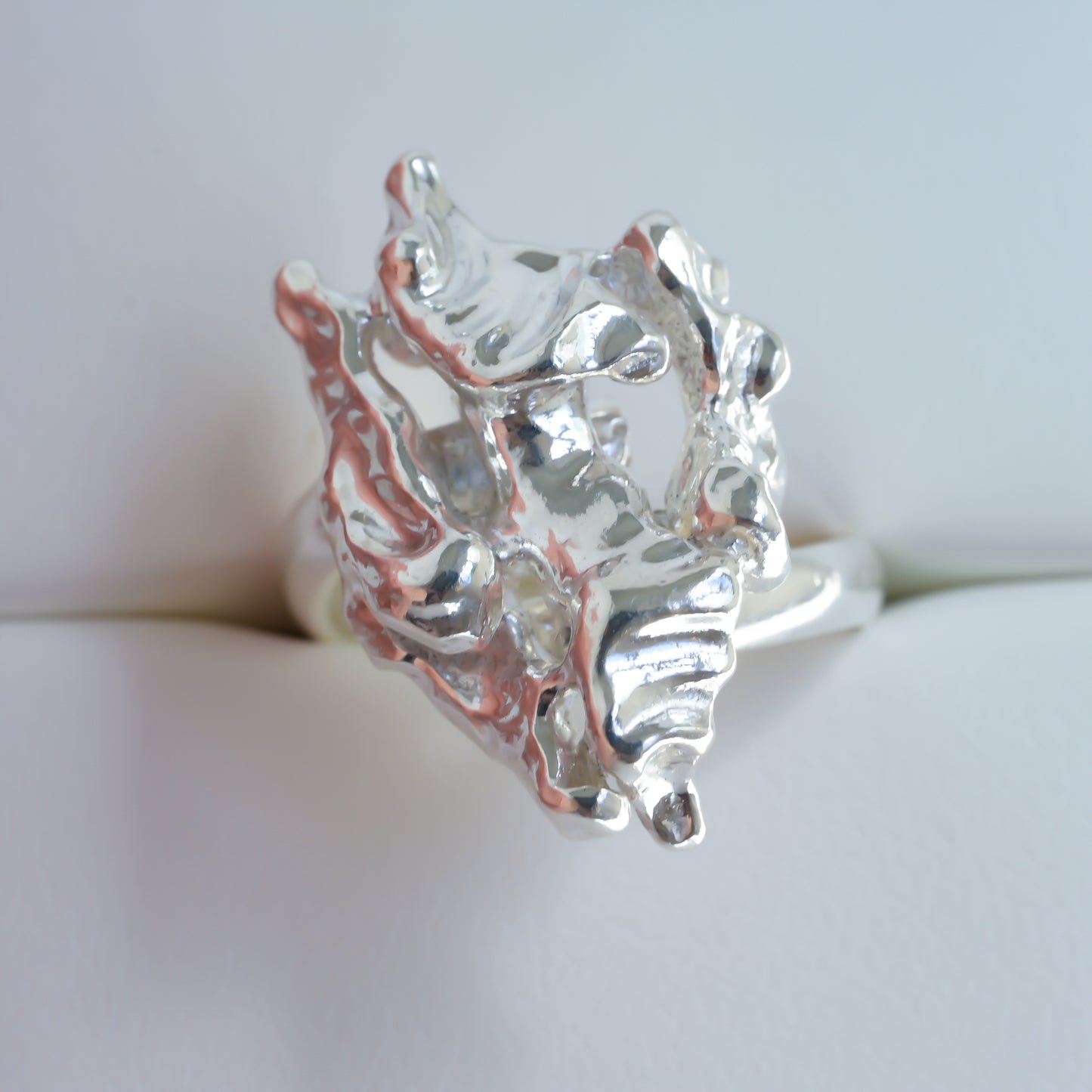 Melted Silver Monster Skull Ring - 999 Fine Silver Organic Sculptural