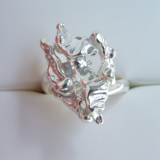 Melted Silver Monster Skull Ring - 999 Fine Silver Organic Sculptural