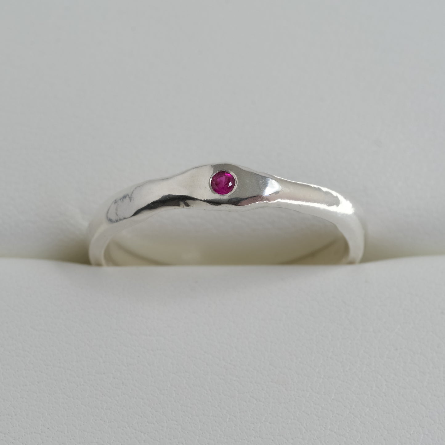 Detail close-up of Ruby Whisper Ring - Fine Silver