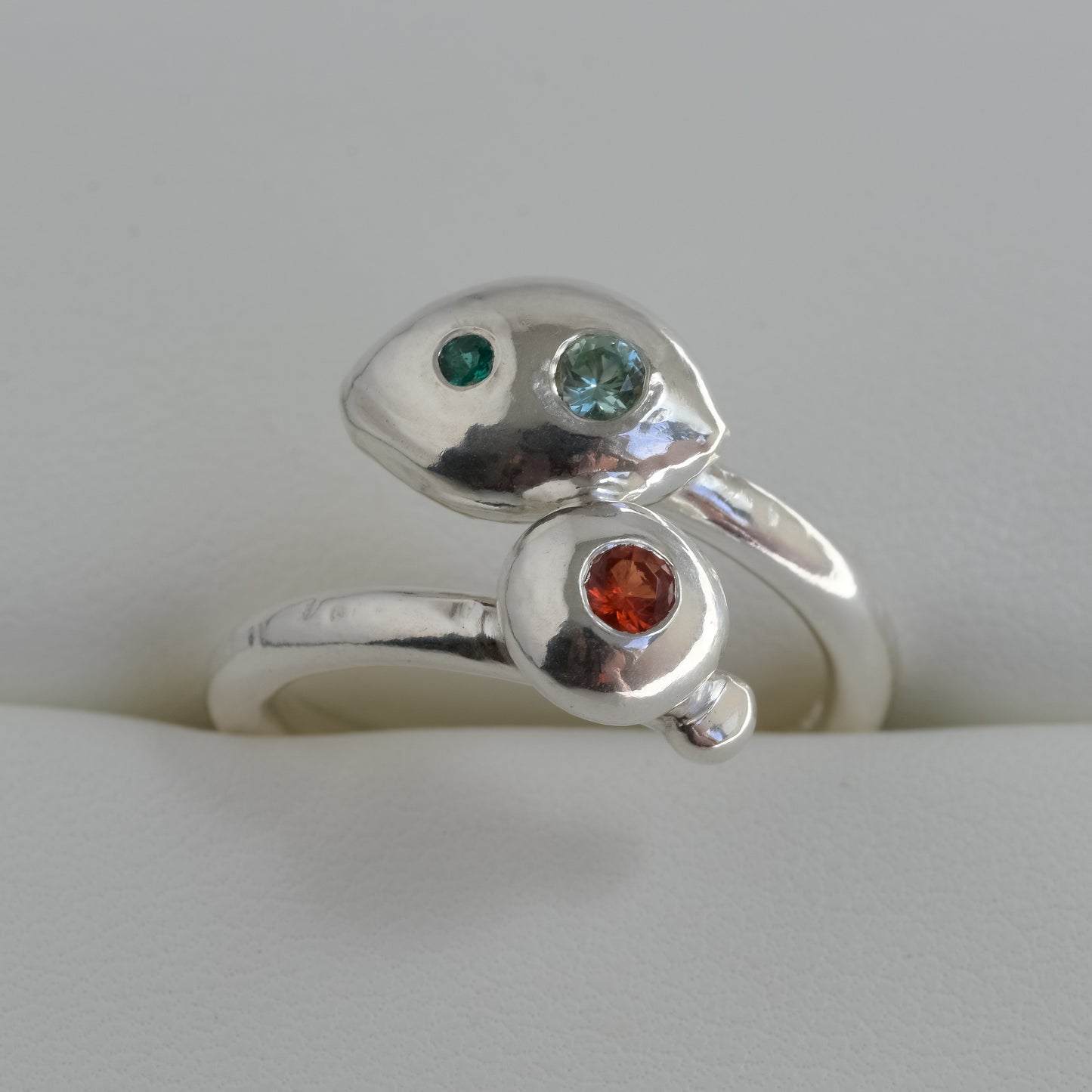 Cosmic Cascade Ring - Fine Silver Sapphire & Paraiba Garnet Trio