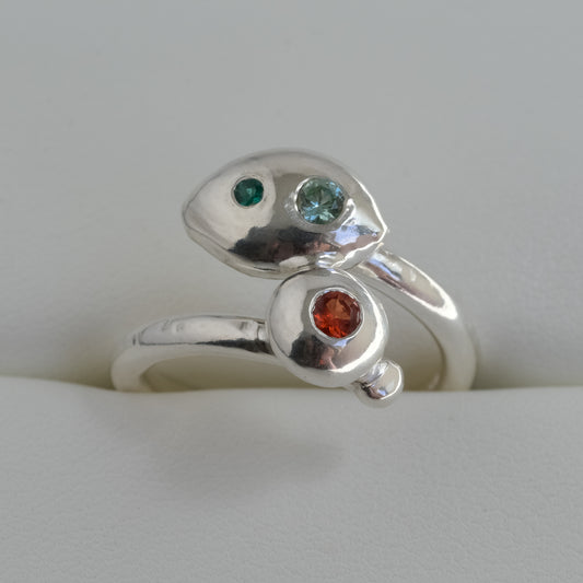 Cosmic Cascade Ring - Fine Silver Sapphire & Paraiba Garnet Trio
