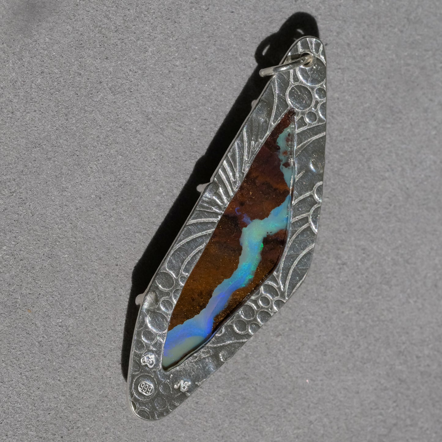 Mountain River Boulder Opal Silver Pendant