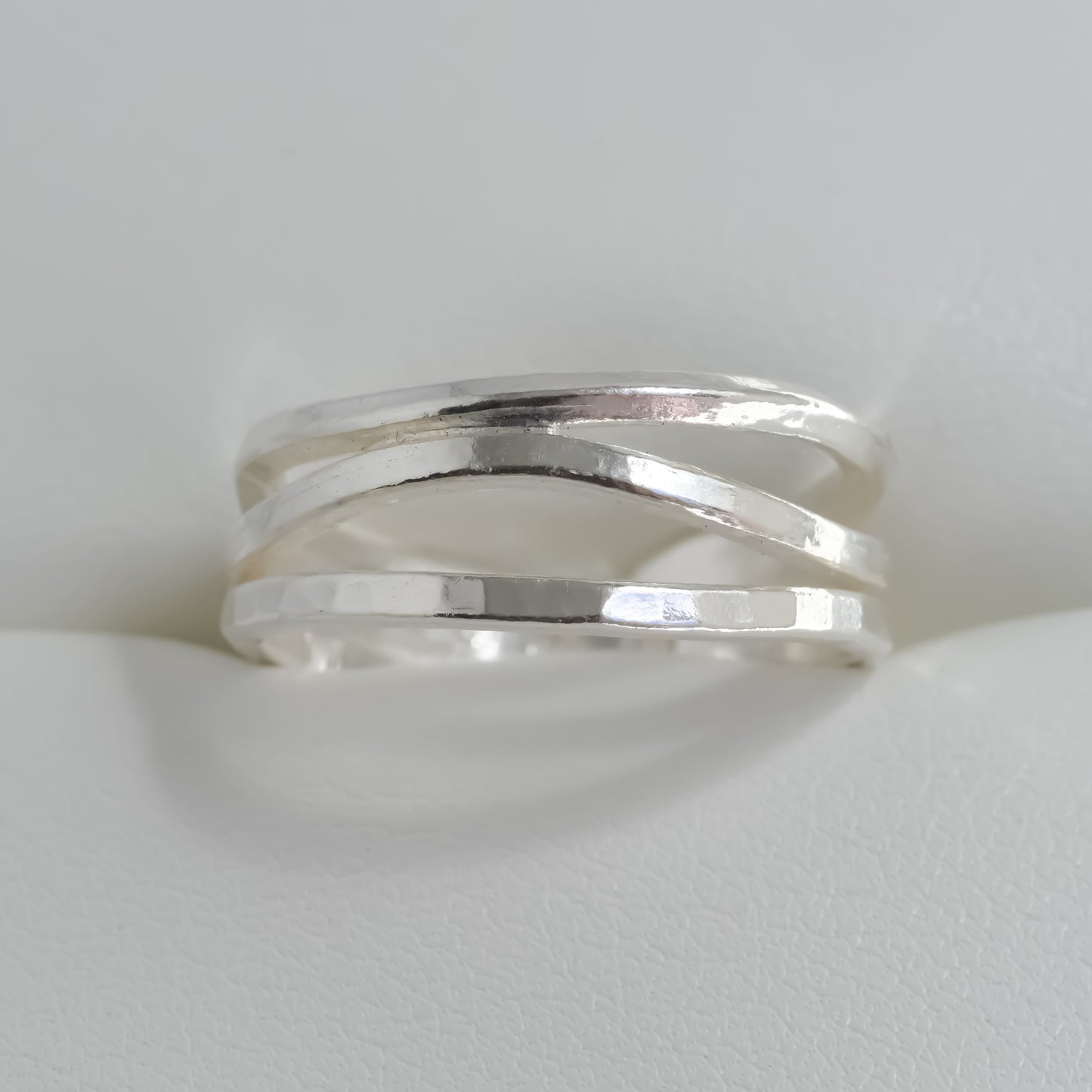 Multi Band Hammered Fine Silver Ring - Ribbon Collection