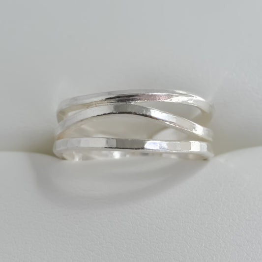 Multi Band Hammered Fine Silver Ring - Ribbon Collection