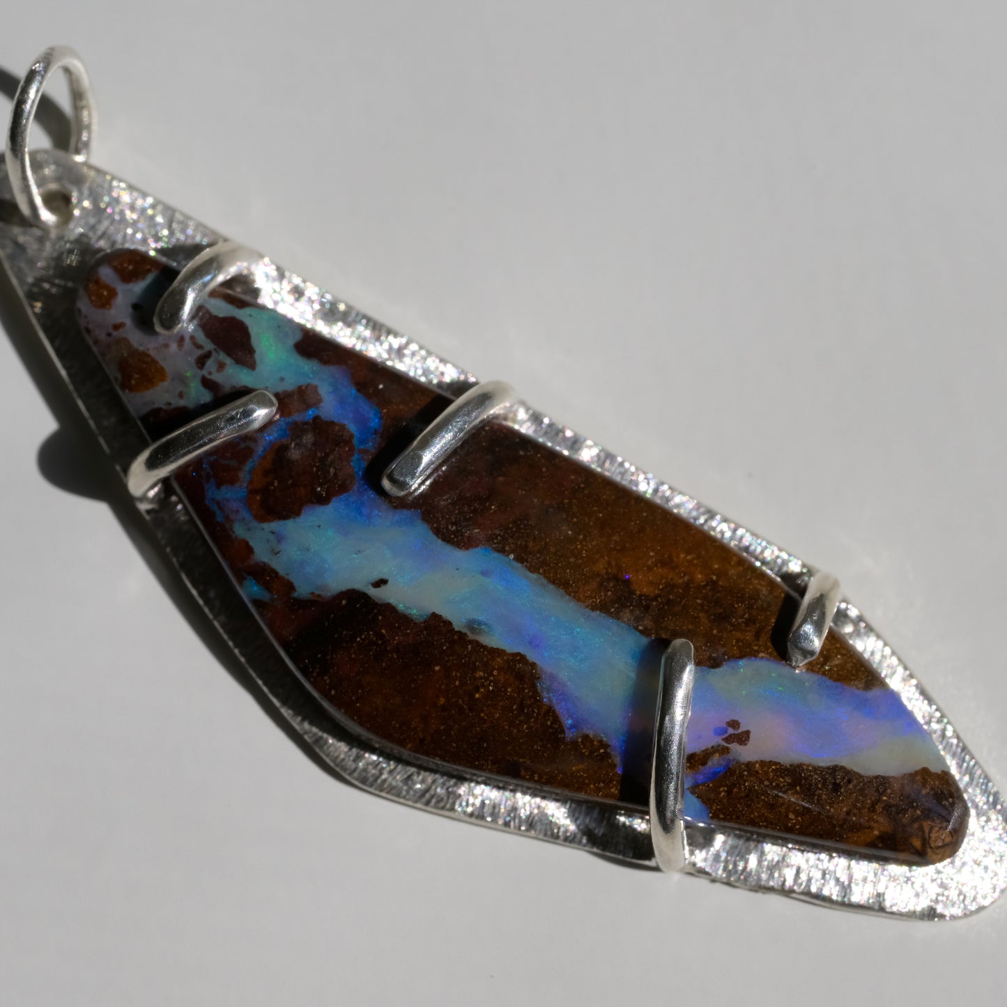Mountain River Boulder Opal Silver Pendant