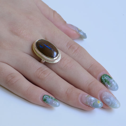 Boulder Opal Dreamscape Ring - Fine Silver & Azure Blues