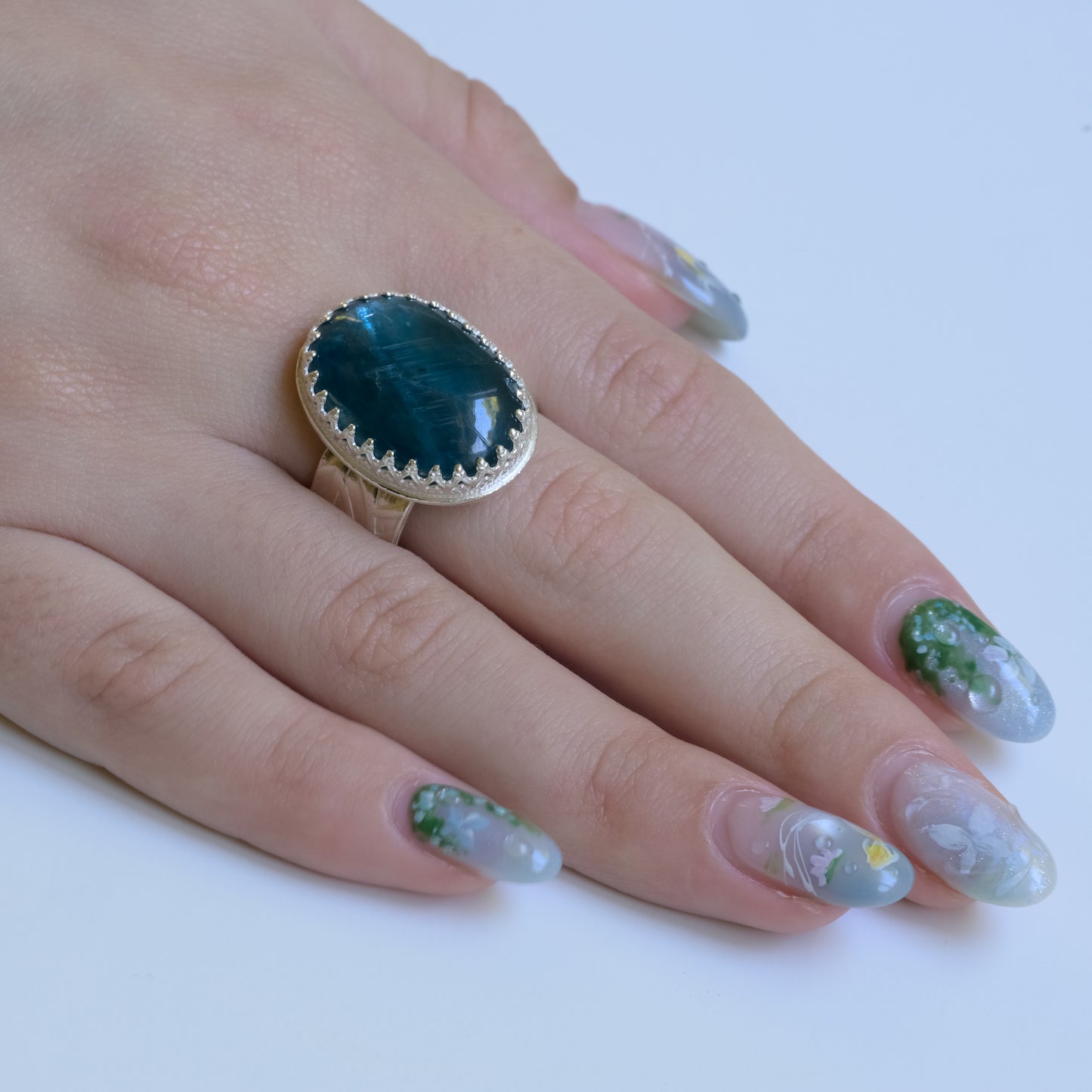 Side view of Oceanic Dreams Kyanite Ring - Fine Silver Statement Ring
