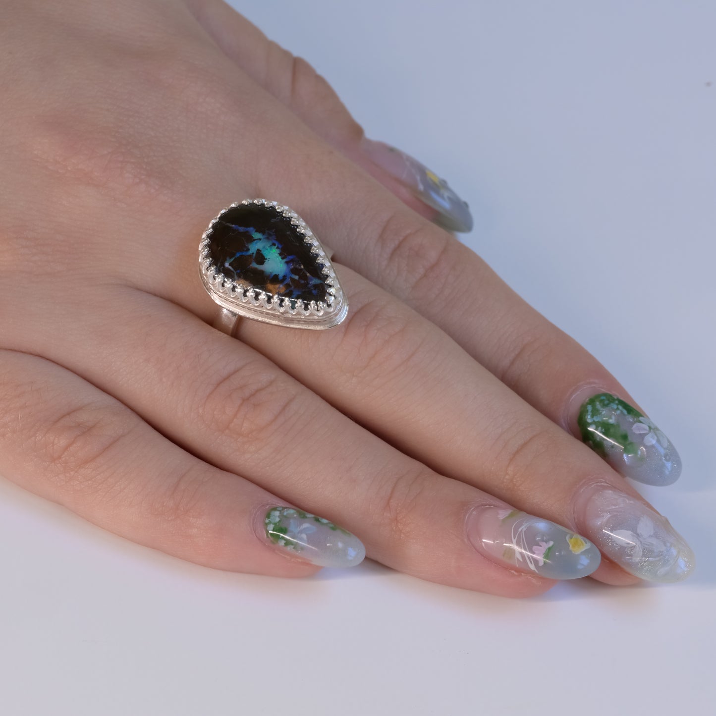 Boulder Opal Teardrop Silver Ring