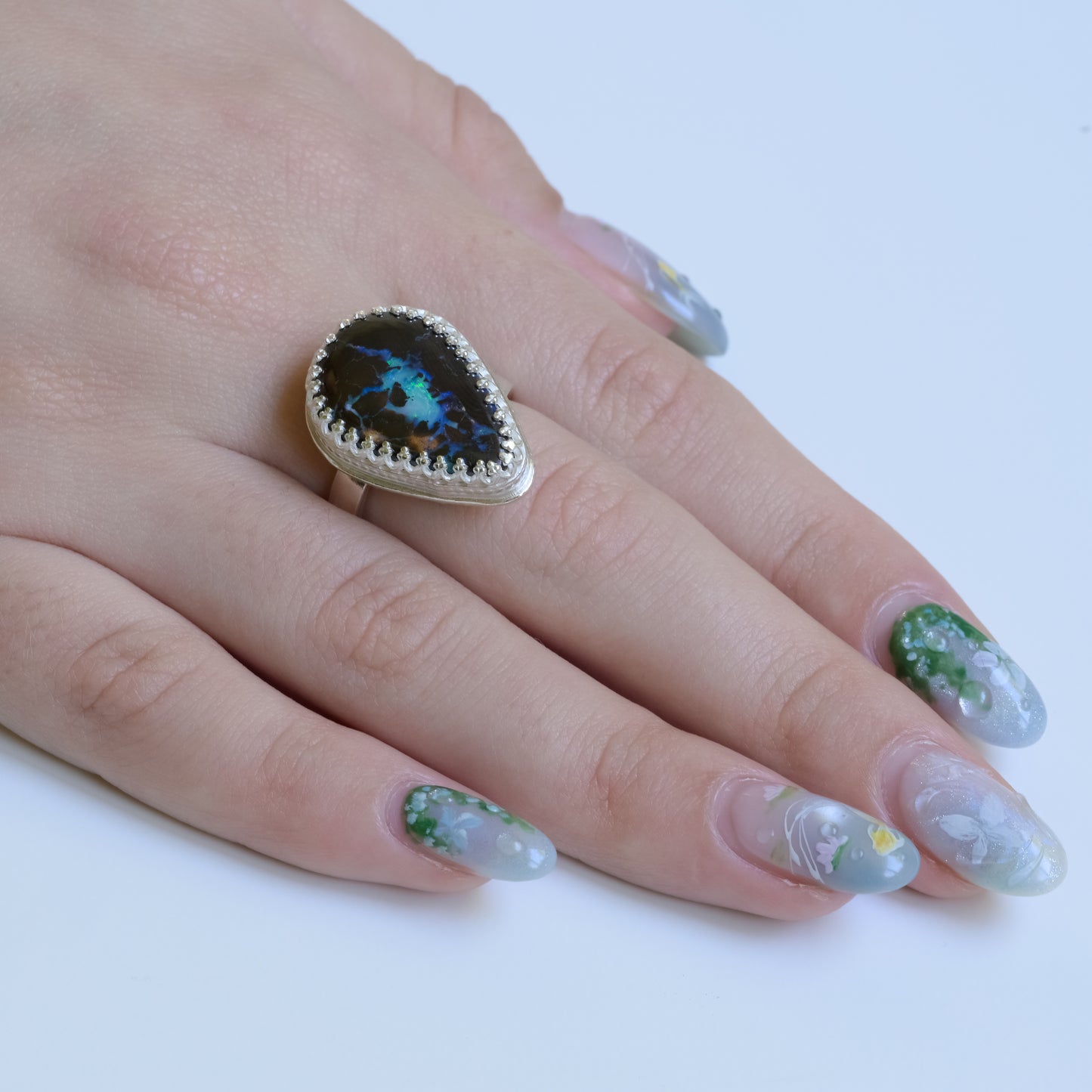 Boulder Opal Teardrop Silver Ring