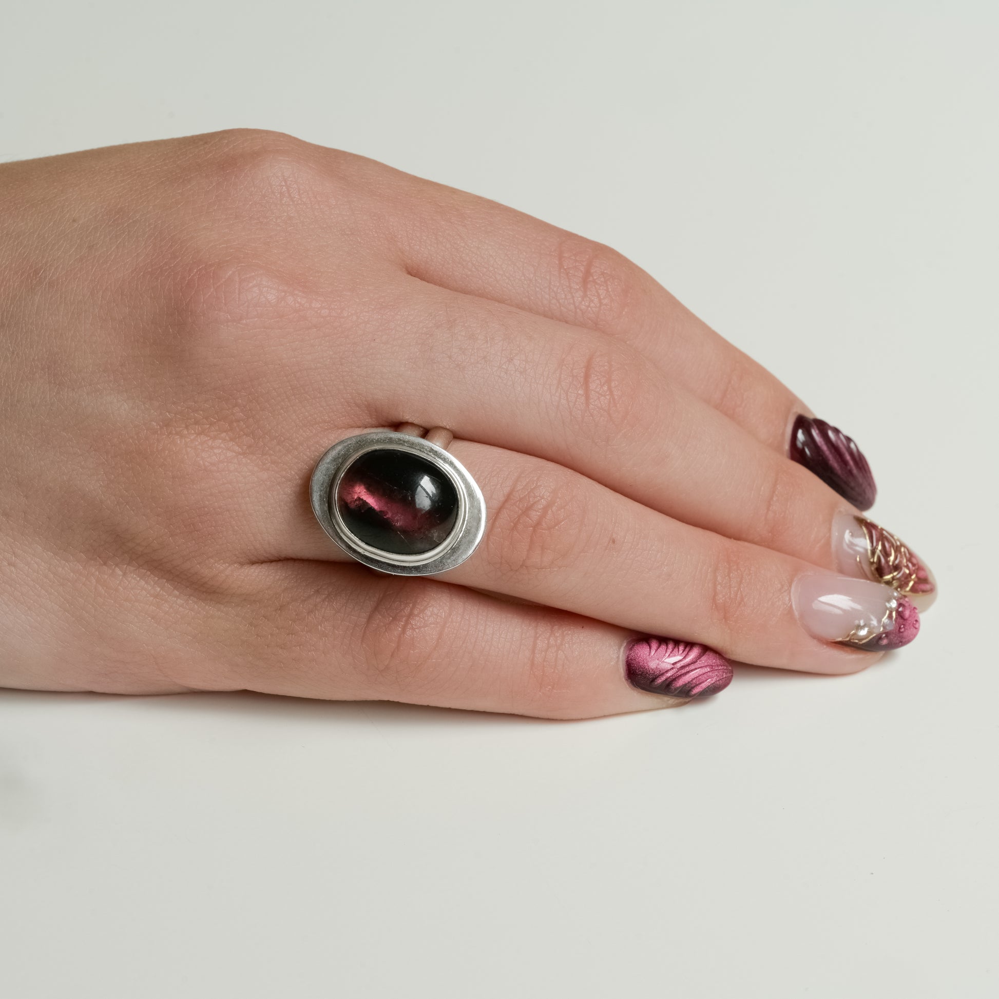 Alternate angle of Enchanted Bicolour Pink Tourmaline Ring - Fine Silver Solitaire