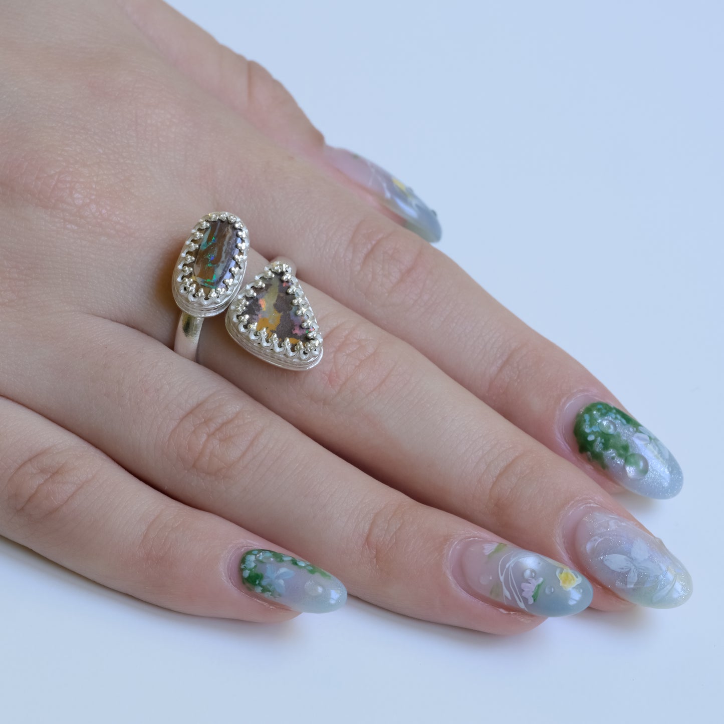 Twin Opal Dreams Ring - Fine Silver & Natural Boulder Opal