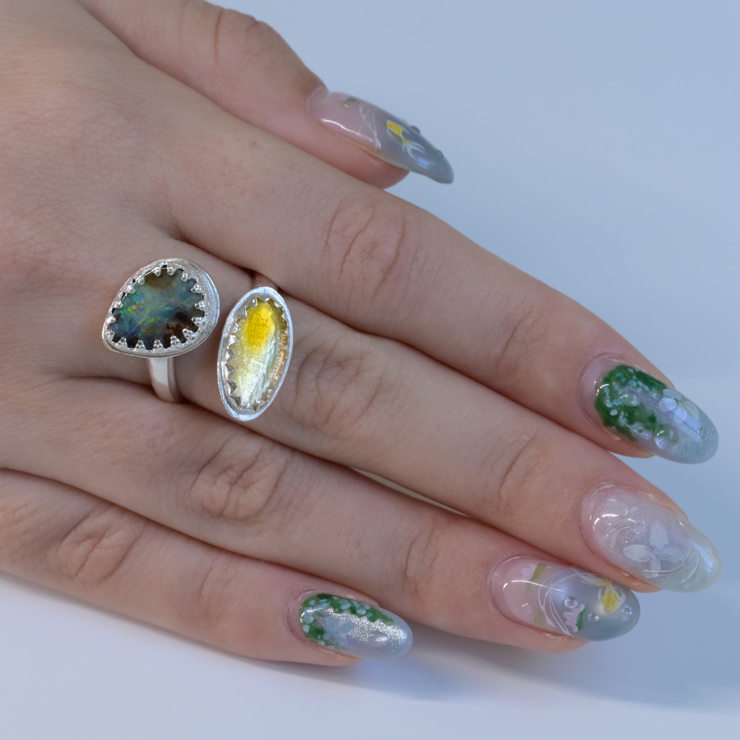 Autumn Leaves Boulder and Crystal Opal Silver Ring