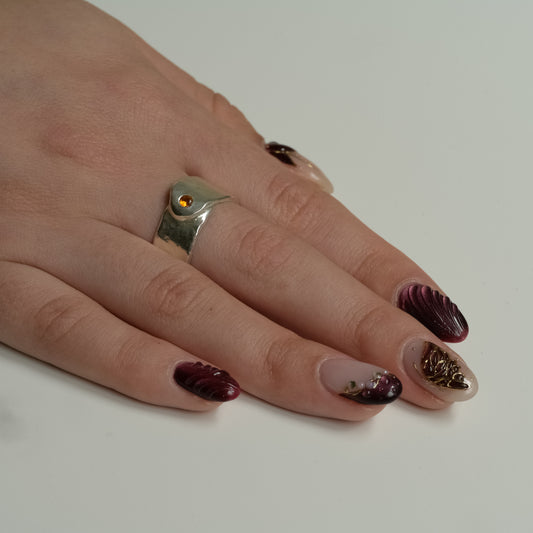 Side view of Yellow Sapphire Melted Ring - Fine Silver Artisan Handmade