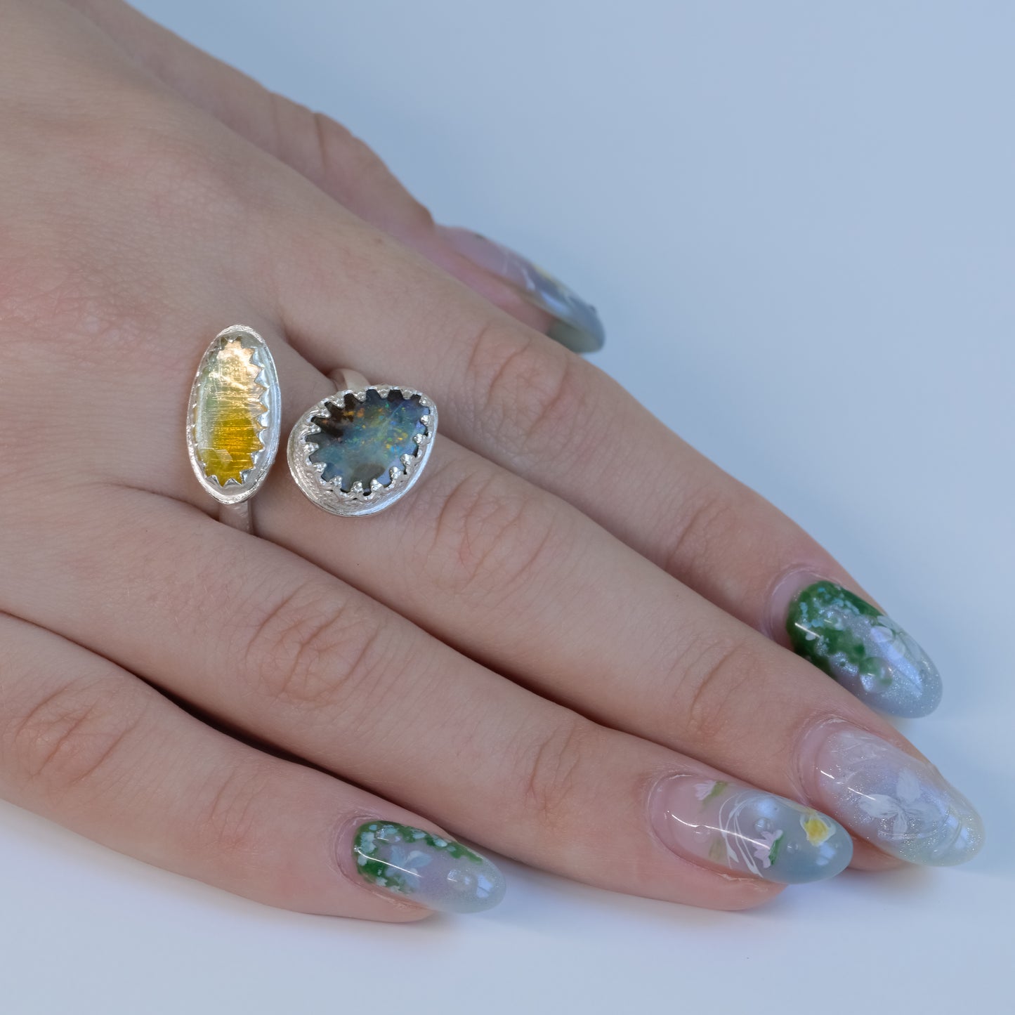 Autumn Leaves Boulder and Crystal Opal Silver Ring