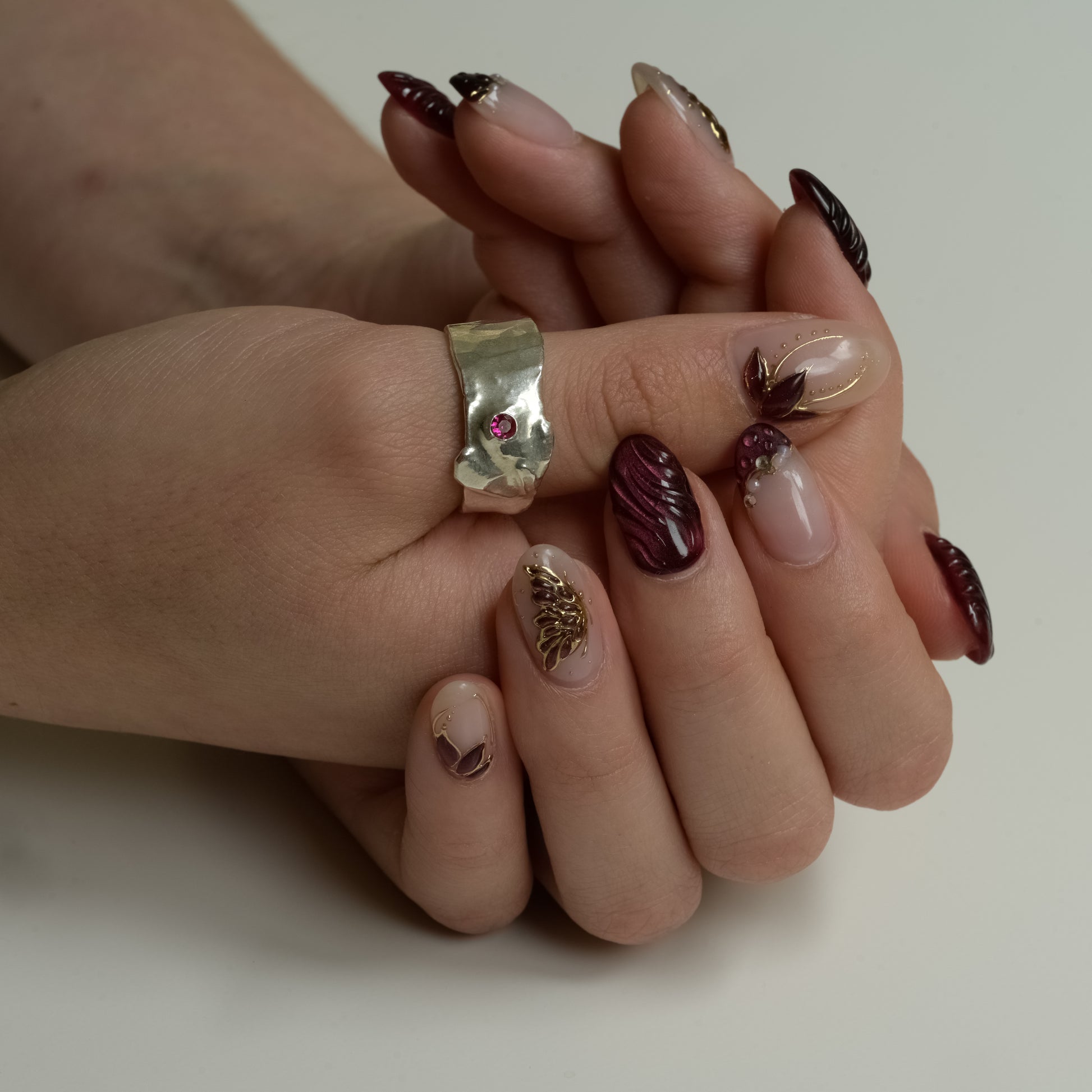 Side view of Molten Butterfly Ruby Ring - Fine Silver Statement Piece