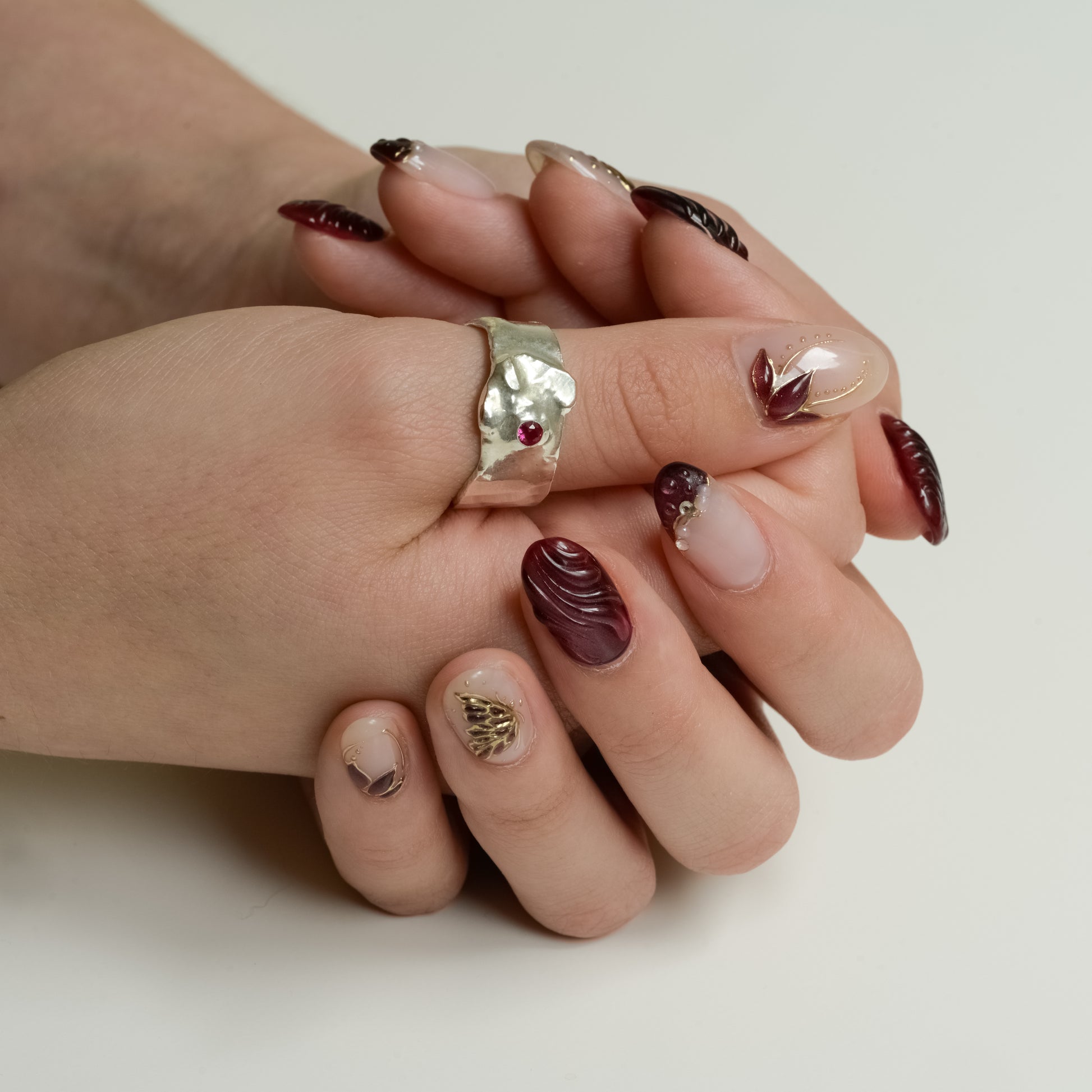 Alternate angle of Molten Butterfly Ruby Ring - Fine Silver Statement Piece