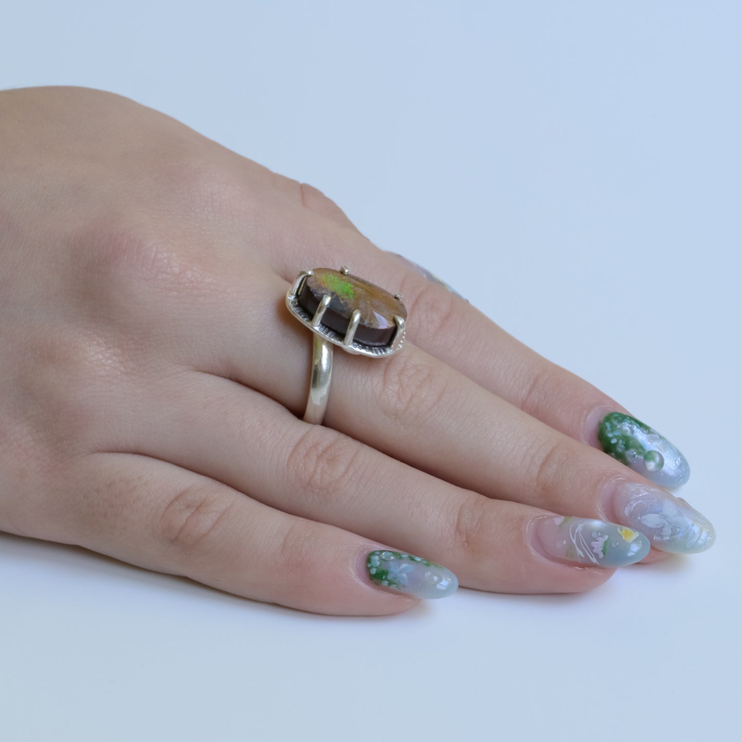 Firestorm Boulder Opal Fine Silver Ring