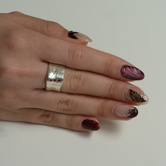 Side view of Ruby Triple Star Fine Silver Ring