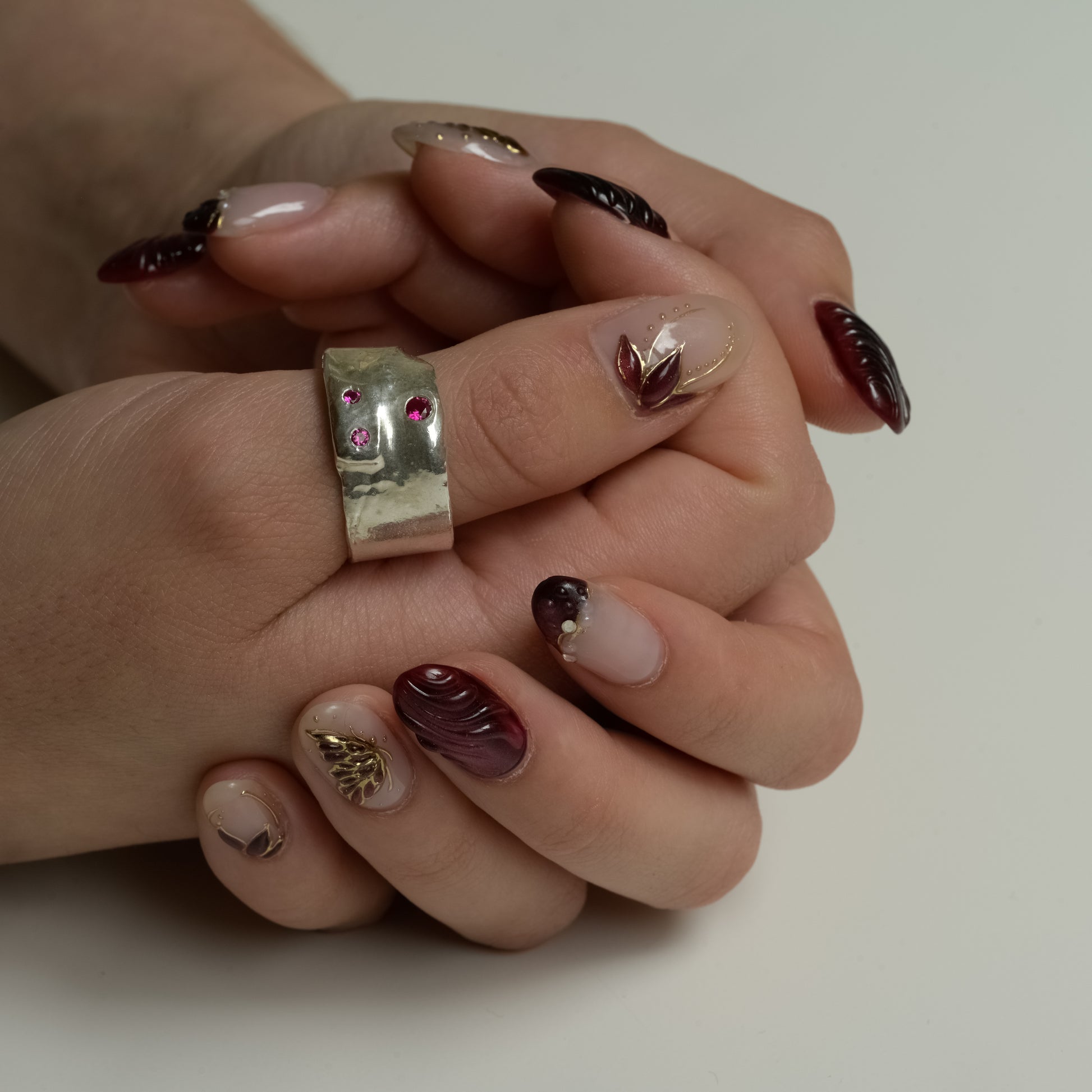 Side view of Ruby Constellation Fine Silver Ring