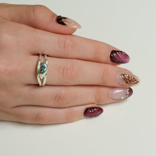 Side view of Aqua Duo Fine Silver Ring