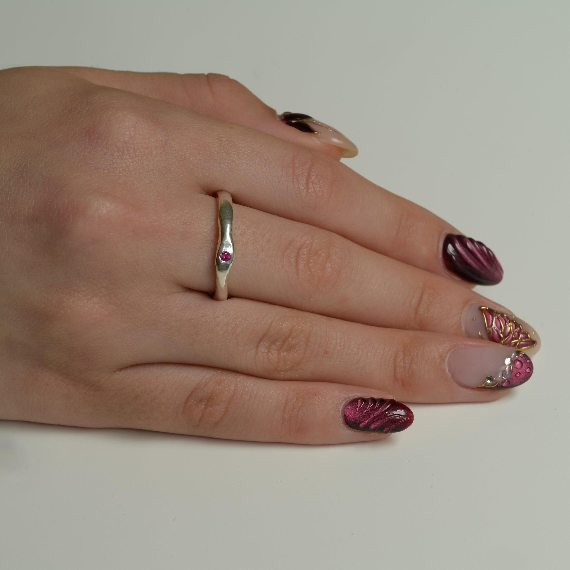 Reverse side of Ruby Whisper Ring - Fine Silver