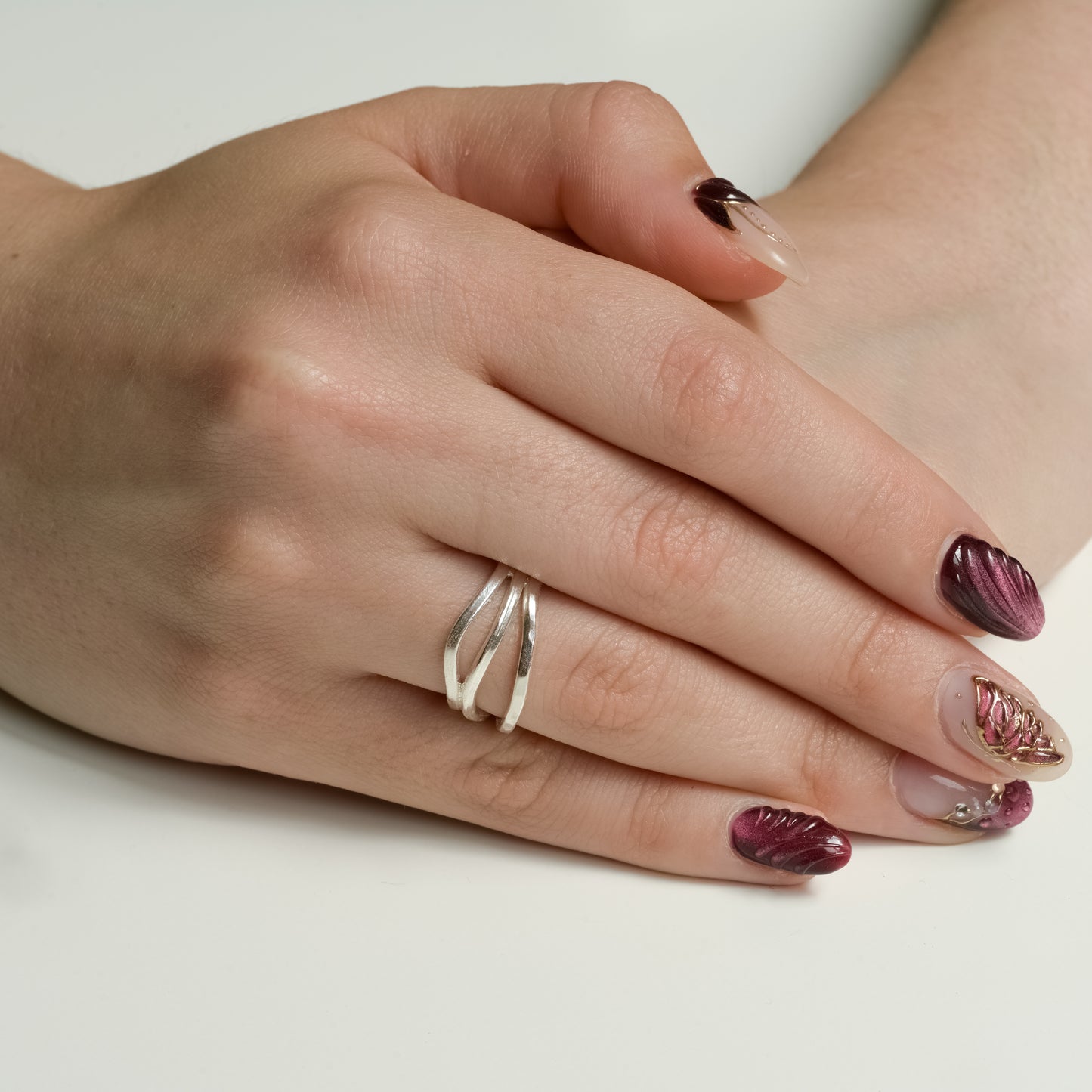 Multi Band Hammered Fine Silver Ring - Ribbon Collection