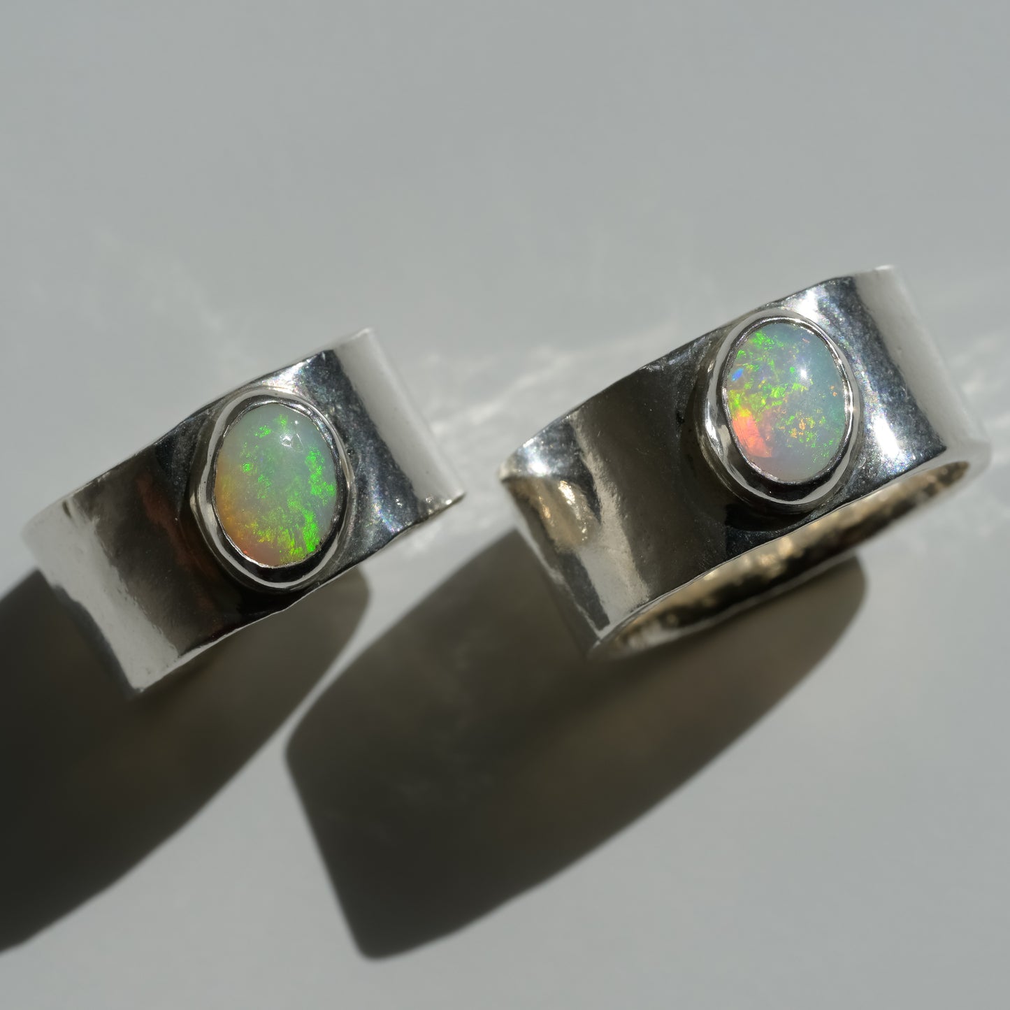 Alternate angle of Australian Coober Pedy Opal Melted Silver Ring