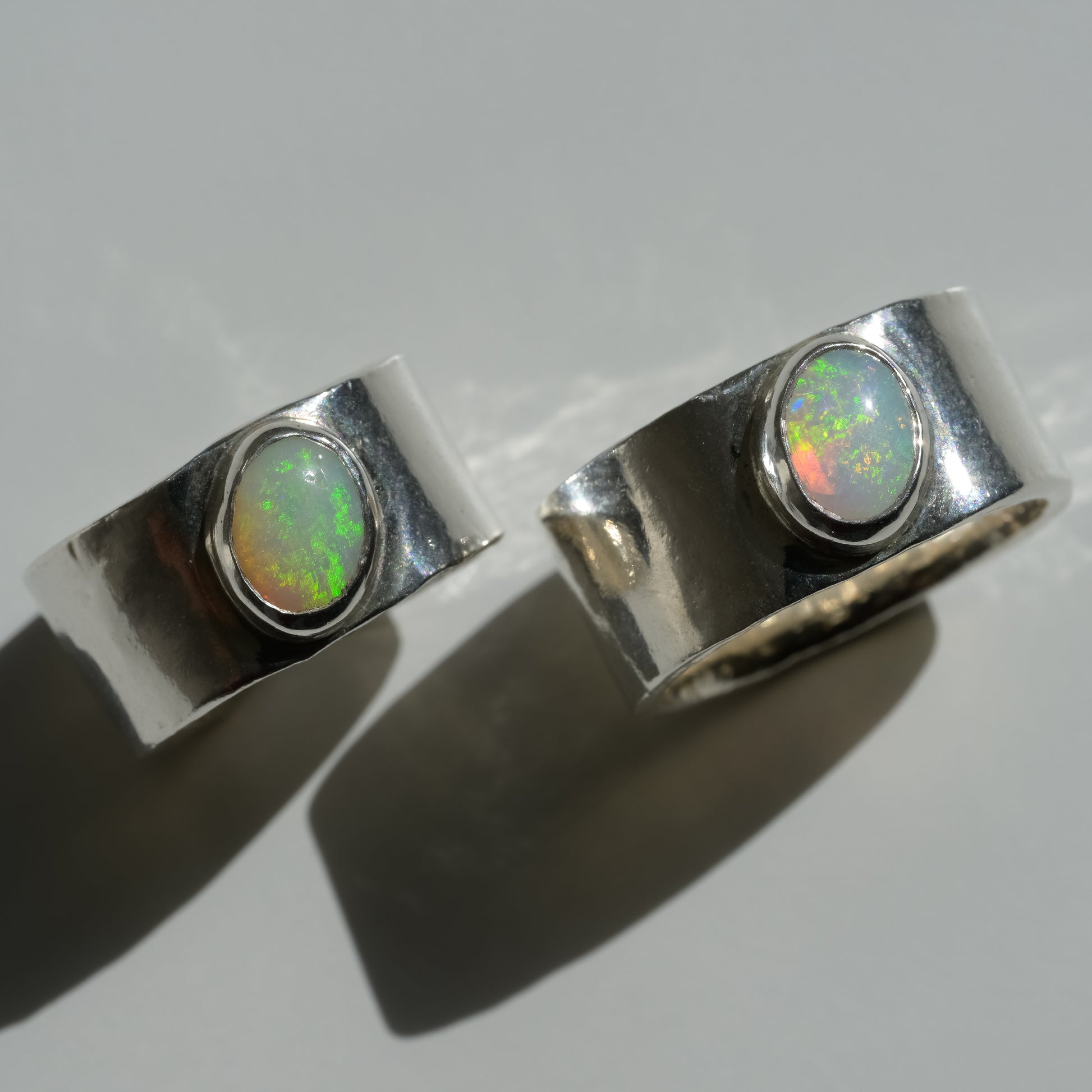 Alternate angle of Australian Coober Pedy Opal Melted Silver Ring