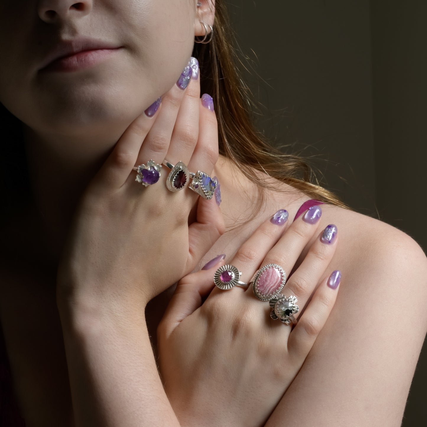 Watermelon Tourmaline Leaf Ring in Fine Silver