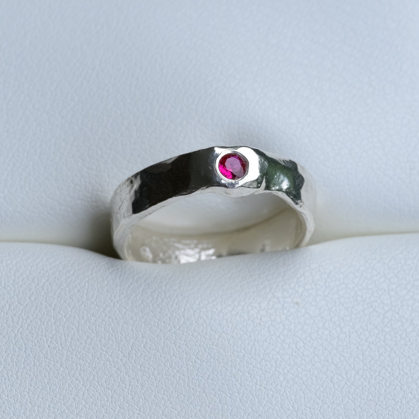 Side view of Ruby Whisper Ring - Fine Silver