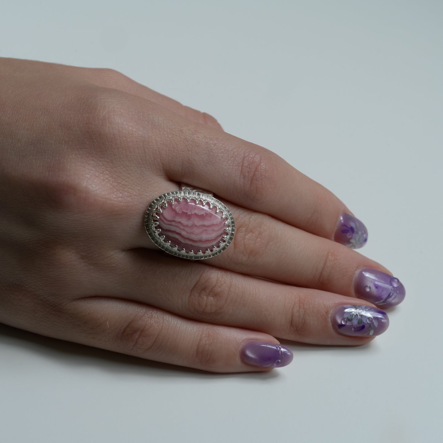 Pink Rhodochrosite Ring - Fine Silver Statement Piece