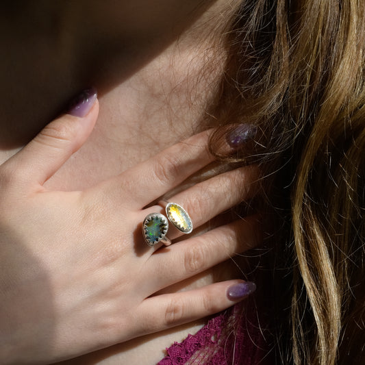 Autumn Leaves Boulder and Crystal Opal Silver Ring