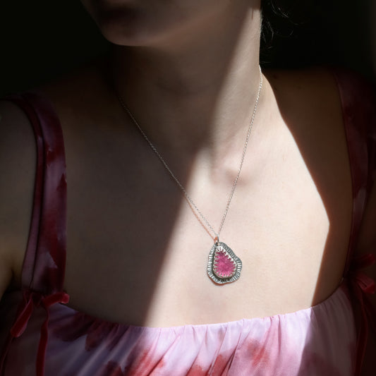 Sunburst Pink Tourmaline Silver Pendant