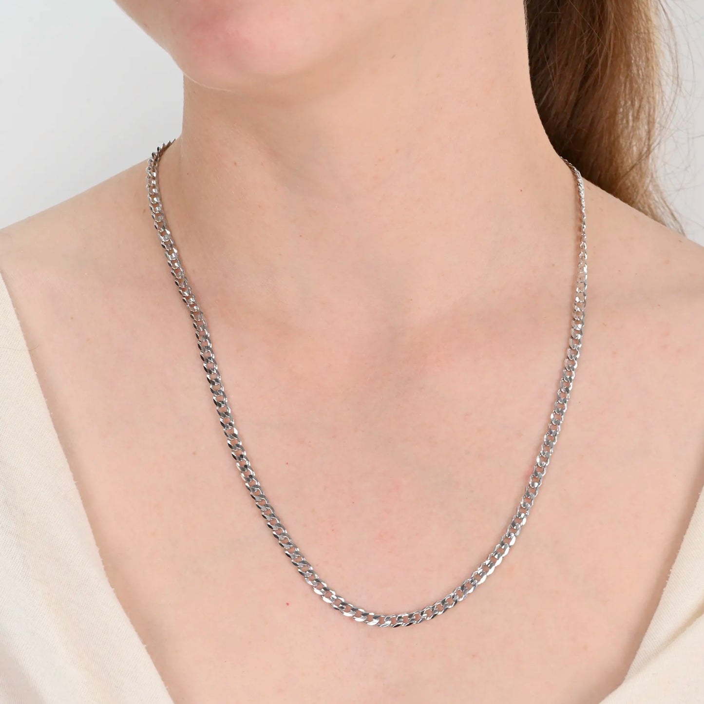 Curb silver chain rhodium plated 4.2mm