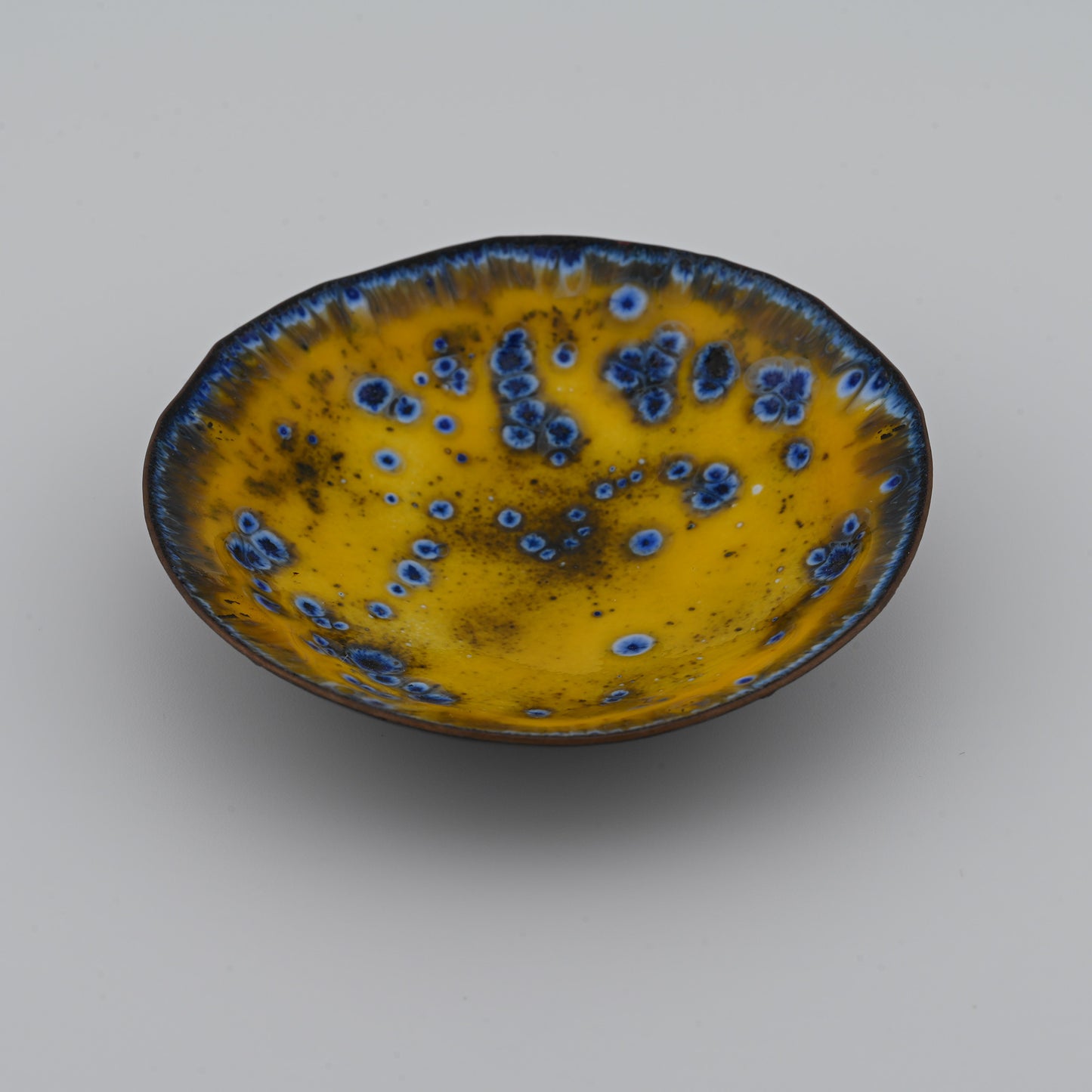 Enameled Copper Bowl "Blue flowers in sand"