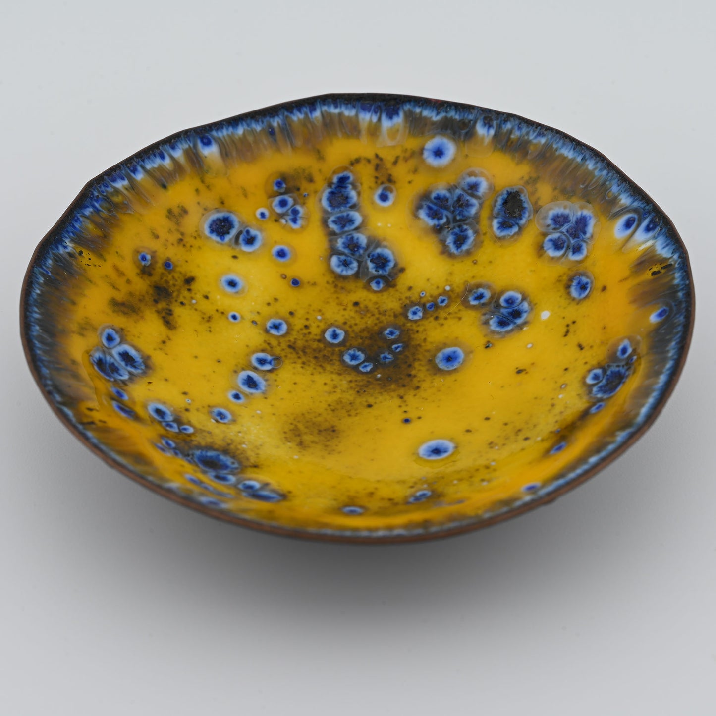 Enameled Copper Bowl "Blue flowers in sand"