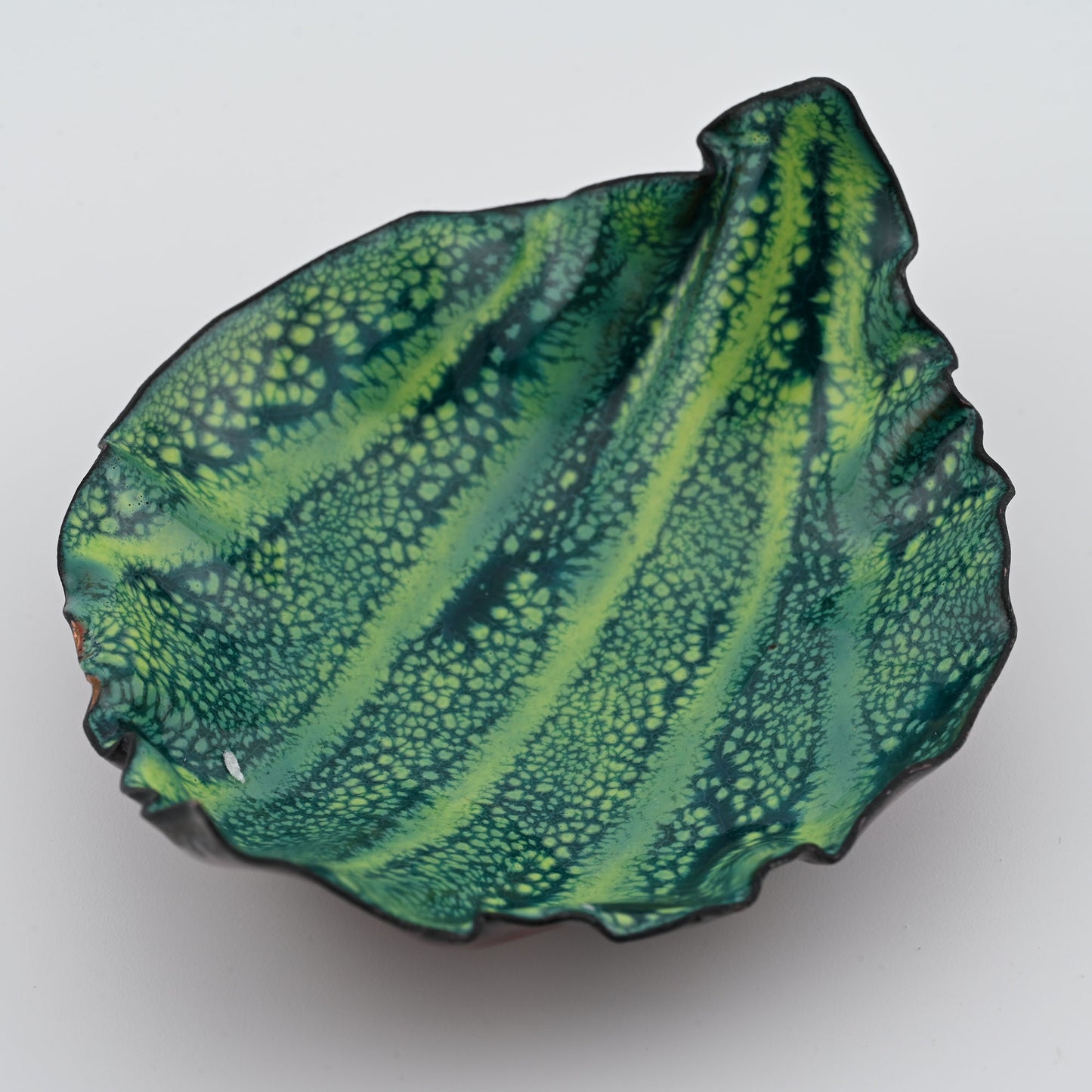 Enameled Evergreen Leaf Copper Bowl