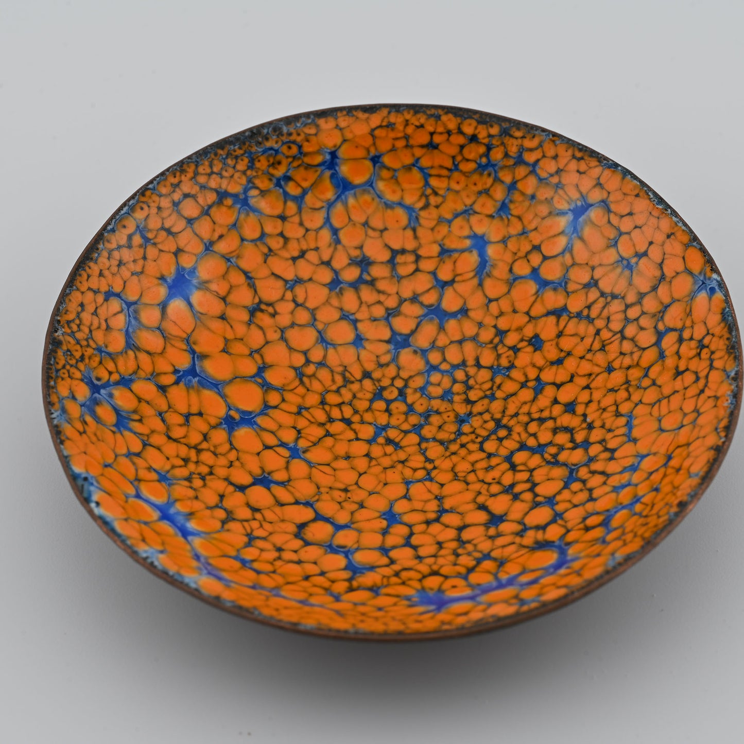 Enameled Copper Bowl "Orange on Blue"