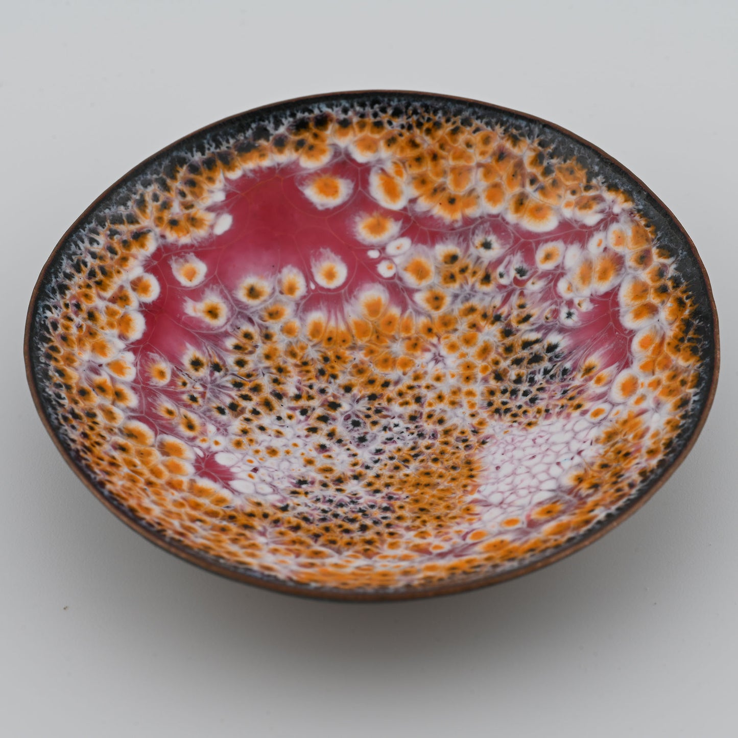 Enameled Copper Bowl "Pink and orange flowers"