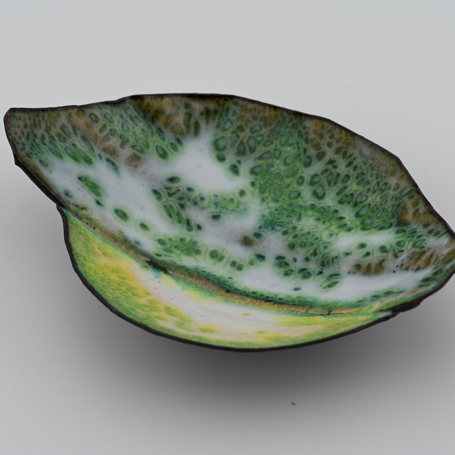 Enameled Copper Bowl "Lime and Leaf"