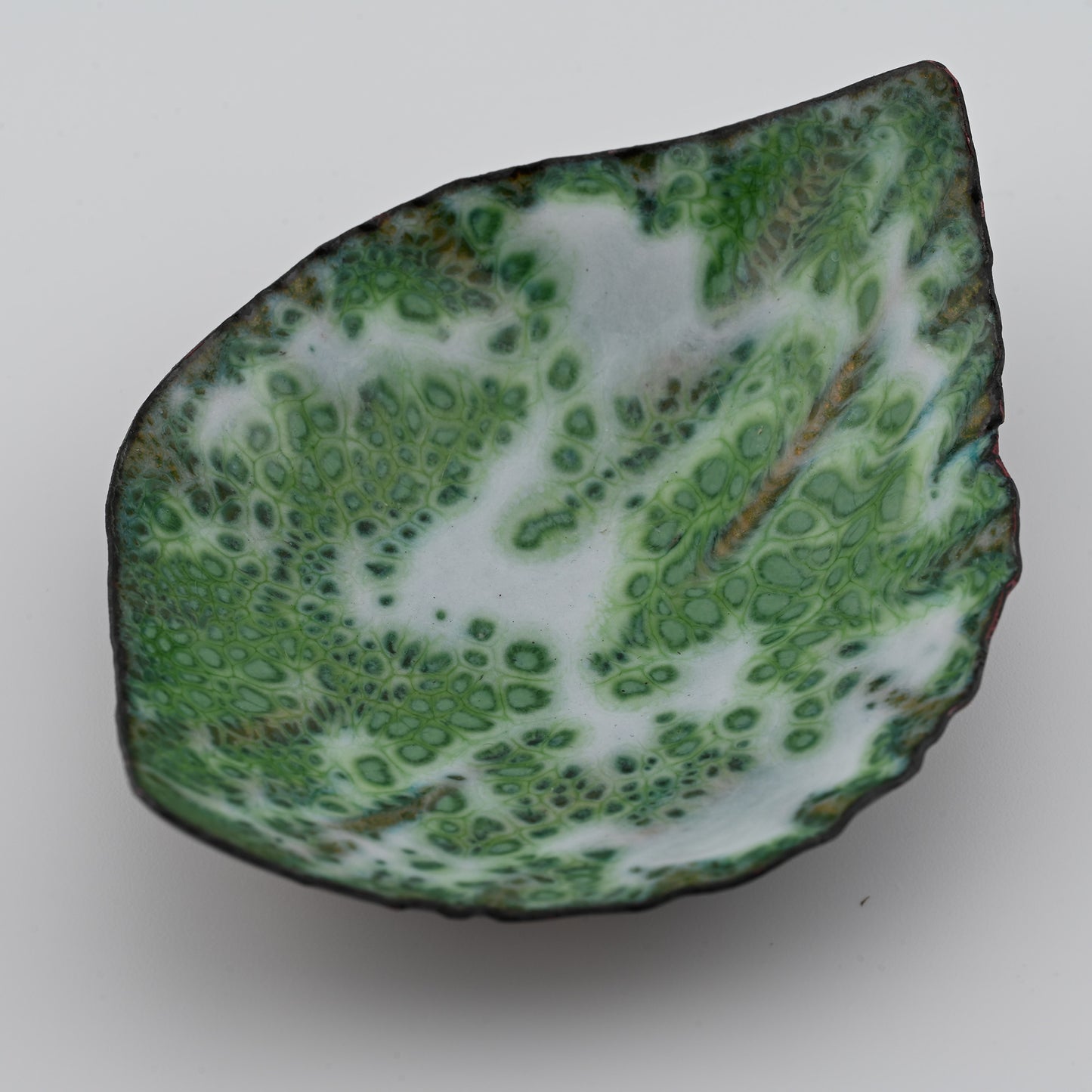 Enameled Copper Bowl "A Lone Leaf"