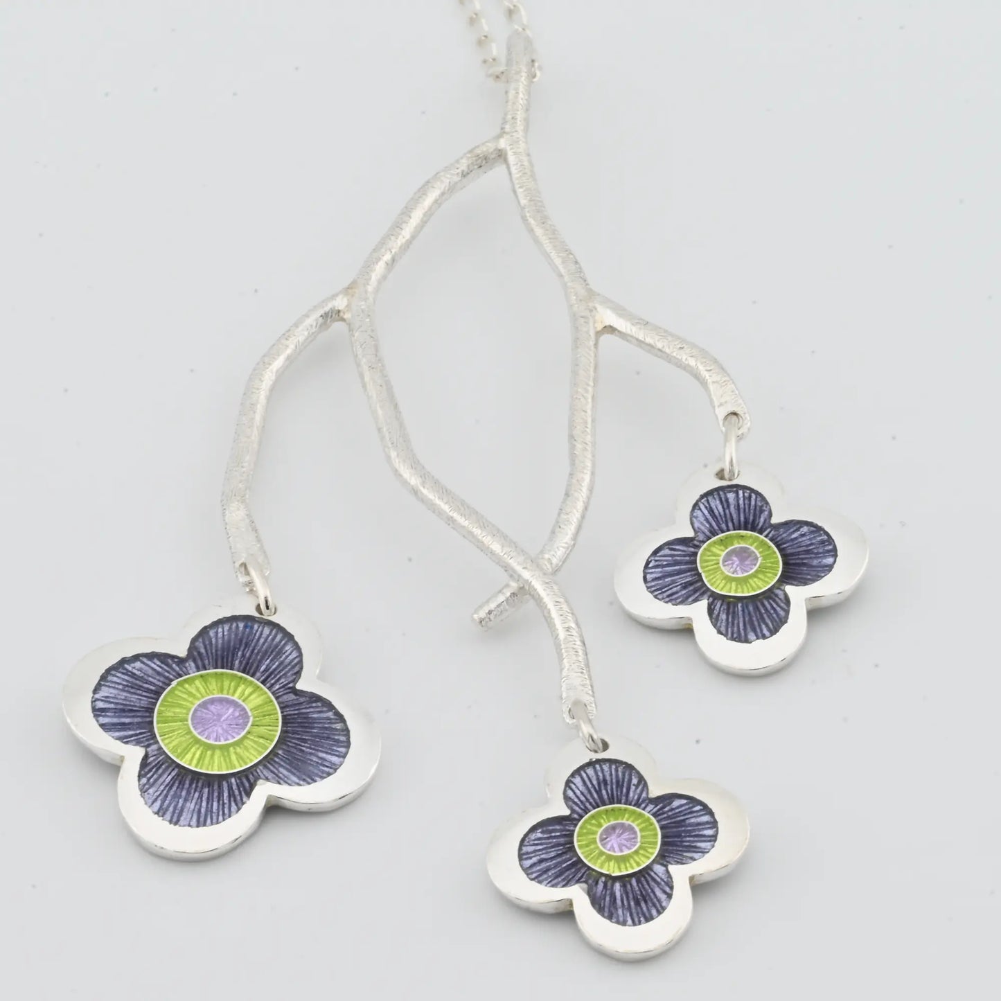 Enamel Lilac Branch Silver Pendant